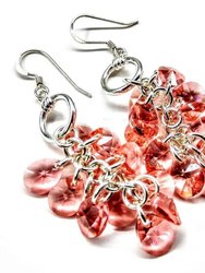 Rose Peach Crystal Sterling Silver Cluster Earrings