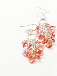 Rose Peach Crystal Sterling Silver Cluster Earrings - Rose Peach