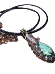 Sculpted Wire Wrap Copper Angel Wing Crystal Teardrop Necklace - Multi