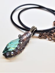 Sculpted Wire Wrap Copper Angel Wing Crystal Teardrop Necklace
