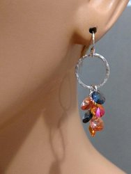 Silver Circle Multi Color Crystal Drop Dangle Earrings