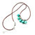 Silver Green Blue Shell Bead Charm Leather Necklace - Multi