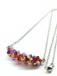 Silver Multi Color Spring Blossom Crystal Necklace