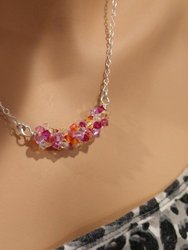 Silver Multi Color Spring Blossom Crystal Necklace