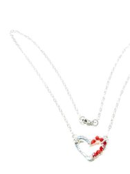 Silver Red Crystal Hammered Heart Necklace