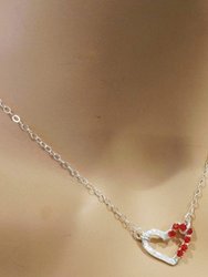 Silver Red Crystal Hammered Heart Necklace