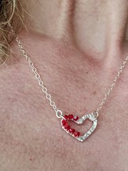 Silver Red Crystal Hammered Heart Necklace