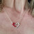 Silver Red Crystal Hammered Heart Necklace