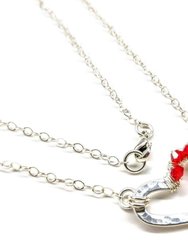 Silver Red Crystal Hammered Heart Necklace