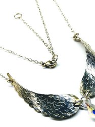 Silver Sculpted Angel Wings Crystal Drop Necklace - Crystal AB Crystal Drop