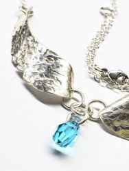 Silver Sculpted Angel Wings Crystal Drop Necklace