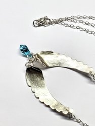 Silver Sculpted Angel Wings Crystal Drop Necklace