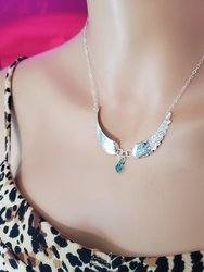 Silver Sculpted Angel Wings Crystal Drop Necklace