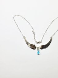 Silver Sculpted Angel Wings Crystal Drop Necklace