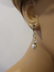 Silver Short Swarovski Crystal Pearl Stack  Earrings