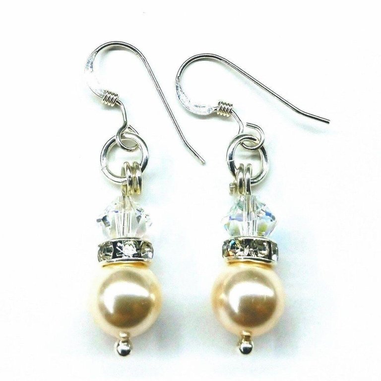 Silver Short Swarovski Crystal Pearl Stack  Earrings