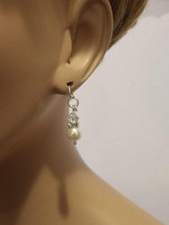 Silver Short Swarovski Crystal Pearl Stack  Earrings