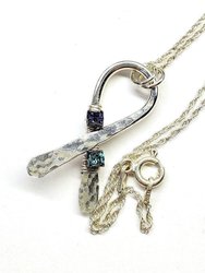 Silver Suicide Prevention Awareness Ribbon Necklace with Purple and Teal  Crystals
