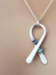 Silver Suicide Prevention Awareness Ribbon Necklace with Purple and Teal  Crystals