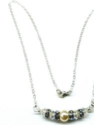 Silver Swarovski Crystal Pearl Bar Bridal Necklace