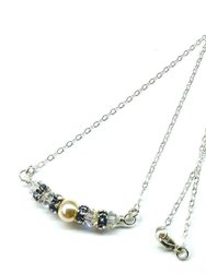 Silver Swarovski Crystal Pearl Bar Bridal Necklace - Silver Multi