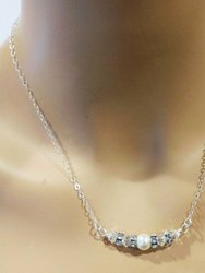 Silver Swarovski Crystal Pearl Bar Bridal Necklace