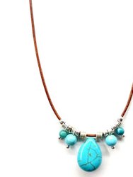 Silver Turquoise Drop Bead Charm Leather Necklace