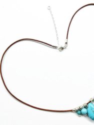 Silver Turquoise Drop Bead Charm Leather Necklace - Multi