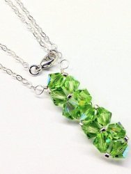 Silver Vertical Beaded Crystal Bar Necklace - Light Green
