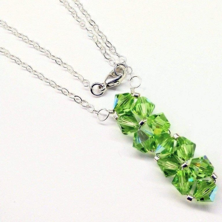 Silver Vertical Beaded Crystal Bar Necklace - Light Green
