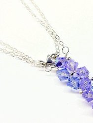 Silver Vertical Beaded Crystal Bar Necklace - Violet