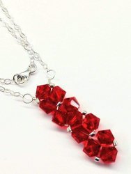 Silver Vertical Beaded Crystal Bar Necklace - Red