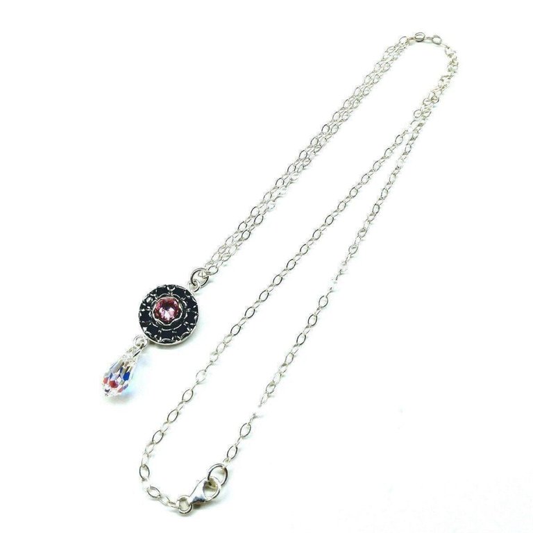 Silver Vintage Style Black Rose Crystal Rhinestone Necklace