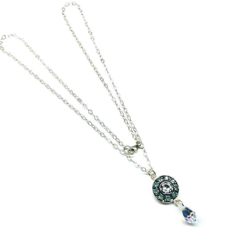 Silver Vintage Style Blue Opal Crystal Drop Rhinestone Necklace - Silver