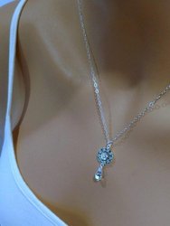 Silver Vintage Style Blue Opal Crystal Drop Rhinestone Necklace