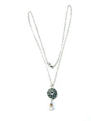 Silver Vintage Style Blue Opal Crystal Drop Rhinestone Necklace