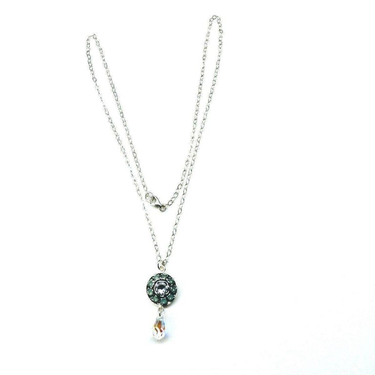 Silver Vintage Style Blue Opal Crystal Drop Rhinestone Necklace