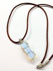 Silver Wire Wrapped Encased Gemstone Crystal Point Pendant - Blue  Opalite