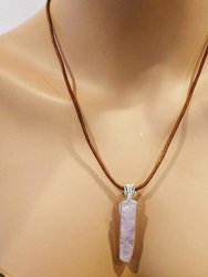 Silver Wrapped Light Amethyst Gemstone Point Leather Necklace