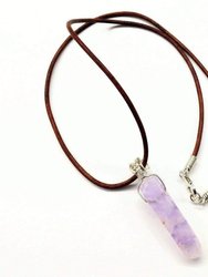 Silver Wrapped Light Amethyst Gemstone Point Leather Necklace - Multi