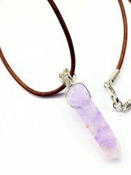 Silver Wrapped Light Amethyst Gemstone Point Leather Necklace