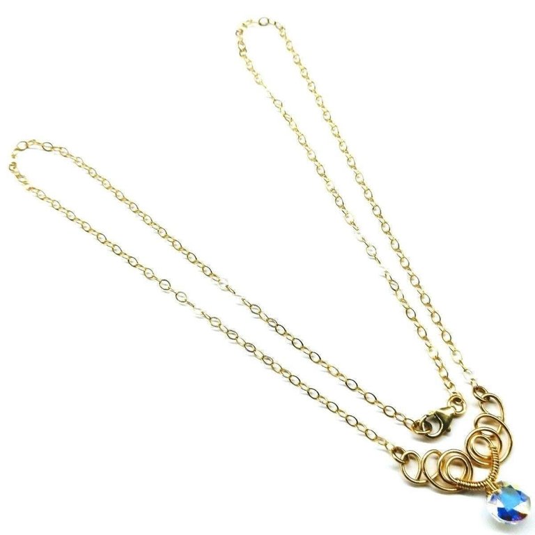 Sparkly Crystal AB Wire Sculpted 14 KT Gold Filled Necklace - Gold
