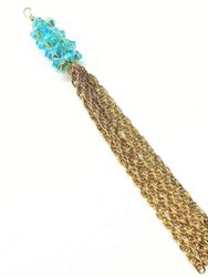 Sparkly Crystal Barrel Gold Filled Tassel Necklace in Selected Colors - Aquamarine