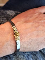 Stainless Steel Love Stamped Gold Druzy Cuff