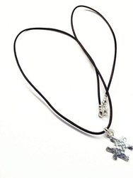 Sterling Silver Autism Awareness Puzzle Piece Leather Necklace - Multi