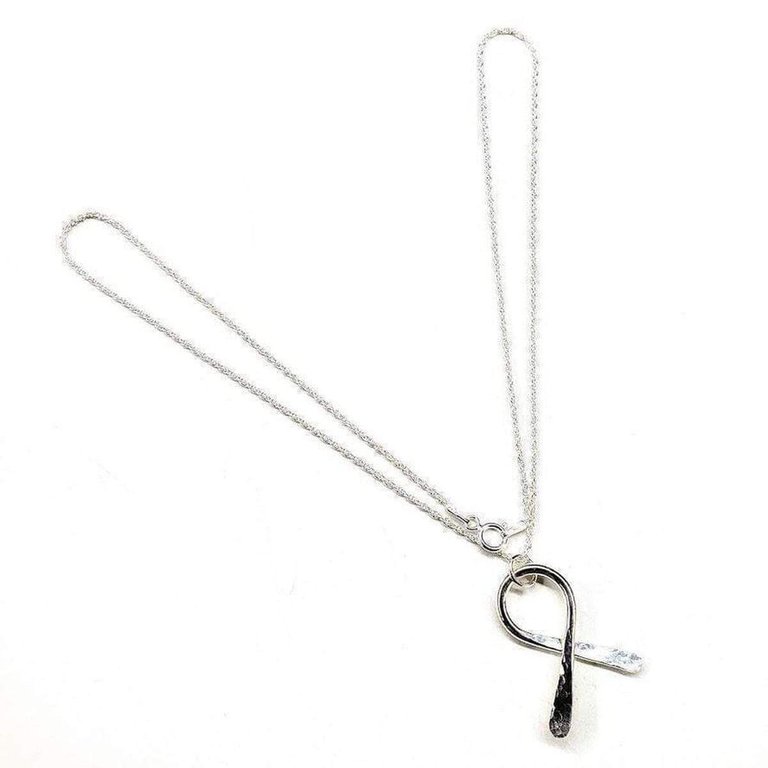 Sterling Silver Awareness Ribbon Necklace - Silver