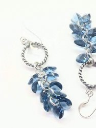 Sterling Silver Denim Blue Crystal Cluster Earrings