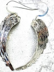 Sterling Silver Hammer Pattern Sculpted Angel Wing Earrings - Silver