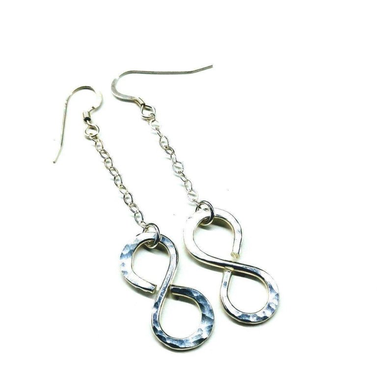 Sterling Silver Hammer Patterned Infinity Earrings - Silver