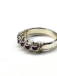 Sterling Silver Hammered Amethyst Rhinestone Bling Ring